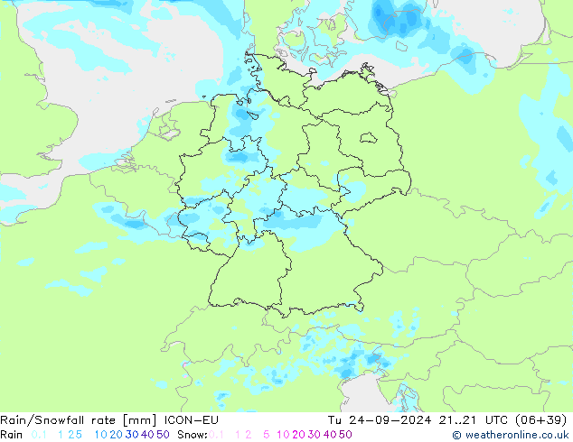 Rain/Snowfall rate ICON-EU mar 24.09.2024 21 UTC