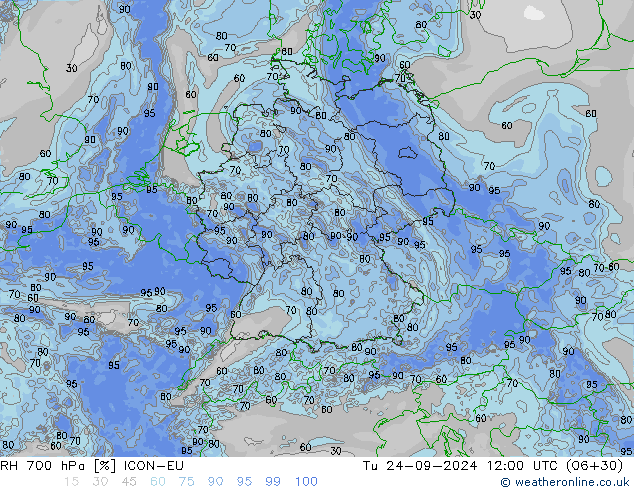 RH 700 hPa ICON-EU Tu 24.09.2024 12 UTC