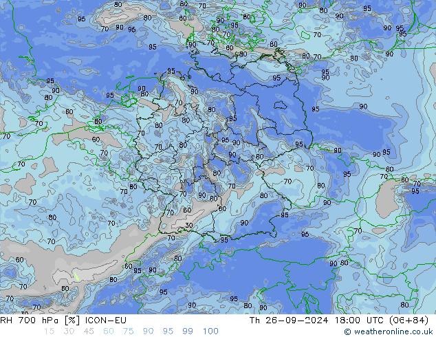 RH 700 hPa ICON-EU Th 26.09.2024 18 UTC