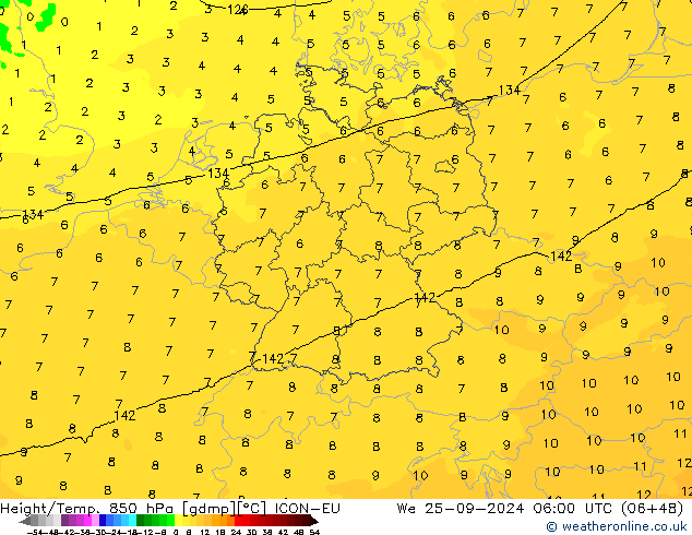 Yükseklik/Sıc. 850 hPa ICON-EU Çar 25.09.2024 06 UTC