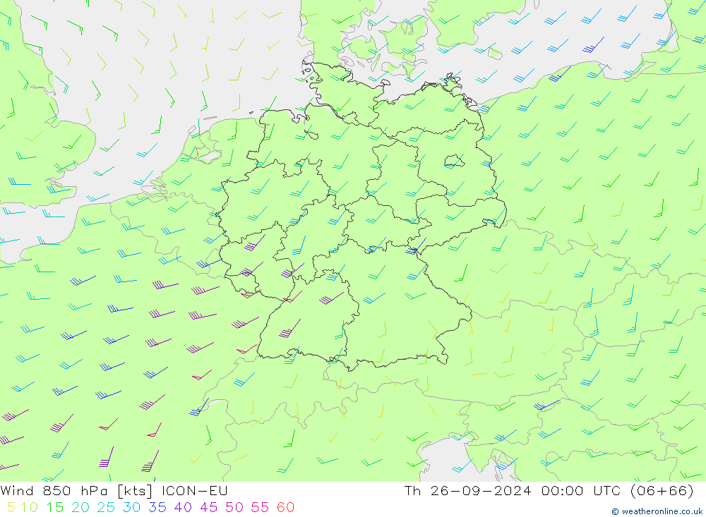 Vento 850 hPa ICON-EU Qui 26.09.2024 00 UTC