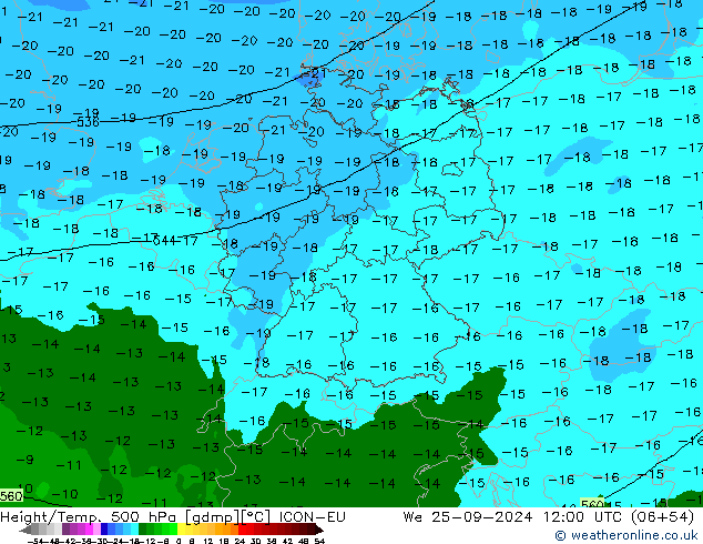 Height/Temp. 500 hPa ICON-EU Mi 25.09.2024 12 UTC