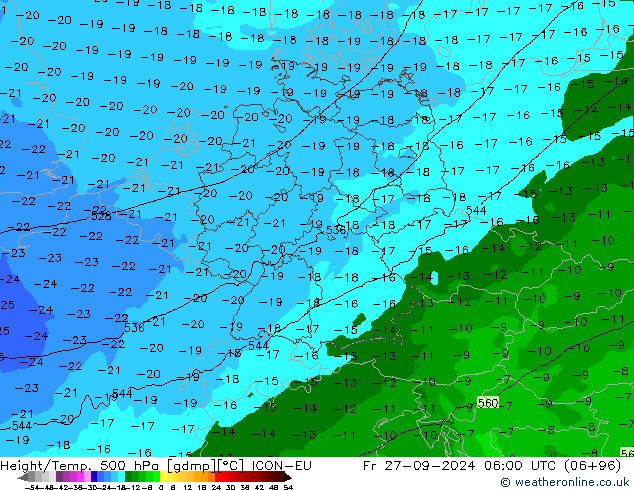 Height/Temp. 500 hPa ICON-EU Pá 27.09.2024 06 UTC