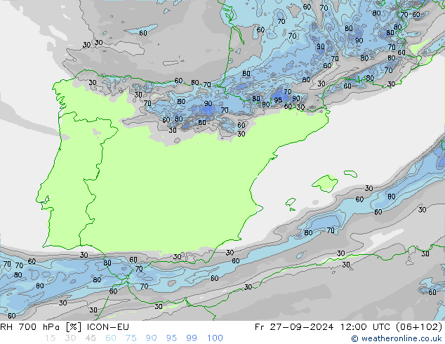 RH 700 hPa ICON-EU pt. 27.09.2024 12 UTC