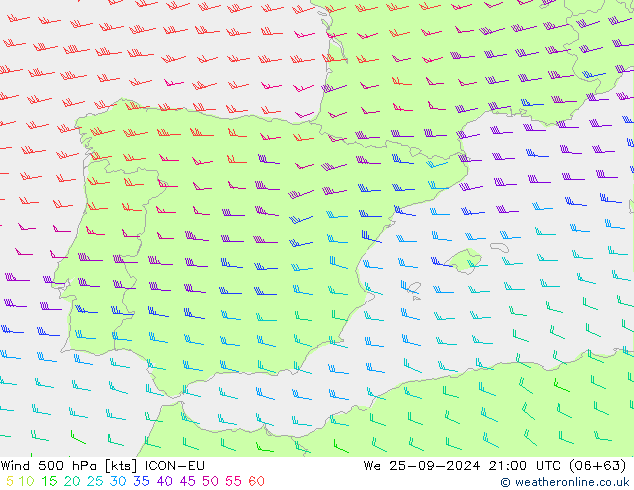 Wind 500 hPa ICON-EU We 25.09.2024 21 UTC