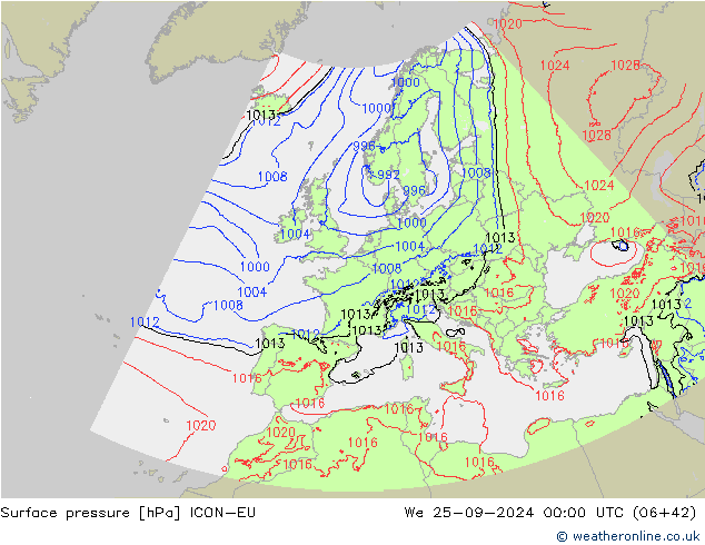 Pressione al suolo ICON-EU mer 25.09.2024 00 UTC