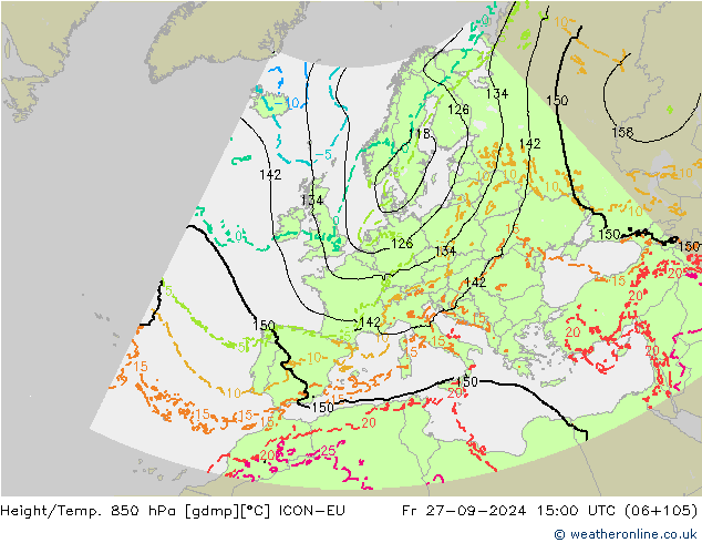 Height/Temp. 850 гПа ICON-EU пт 27.09.2024 15 UTC