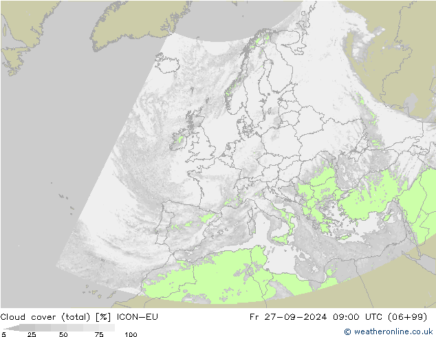 Wolken (gesamt) ICON-EU Fr 27.09.2024 09 UTC