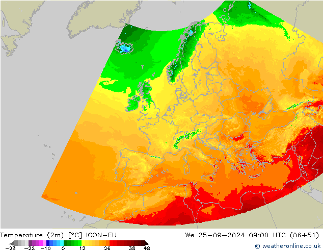 Temperatuurkaart (2m) ICON-EU wo 25.09.2024 09 UTC