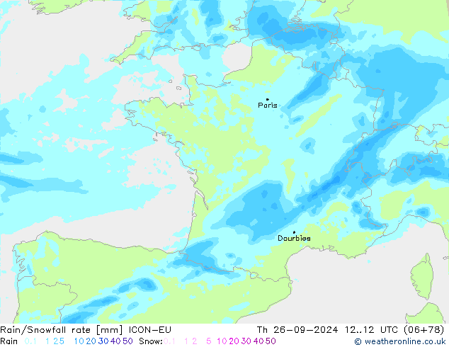 Rain/Snowfall rate ICON-EU jeu 26.09.2024 12 UTC