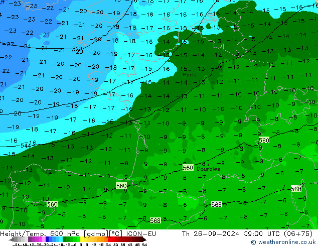 Height/Temp. 500 hPa ICON-EU Th 26.09.2024 09 UTC