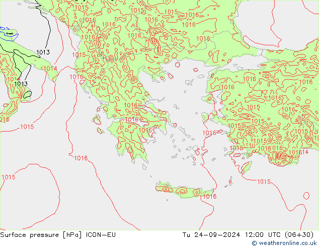 приземное давление ICON-EU вт 24.09.2024 12 UTC