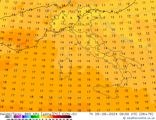 Height/Temp. 850 hPa ICON-EU Čt 26.09.2024 09 UTC