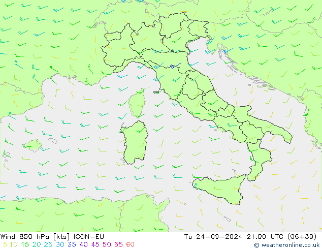 wiatr 850 hPa ICON-EU wto. 24.09.2024 21 UTC