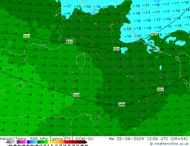 Height/Temp. 500 hPa ICON-EU We 25.09.2024 12 UTC