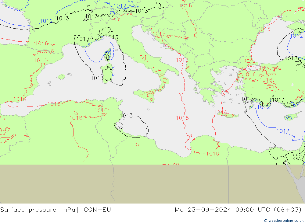 Surface pressure ICON-EU Mo 23.09.2024 09 UTC