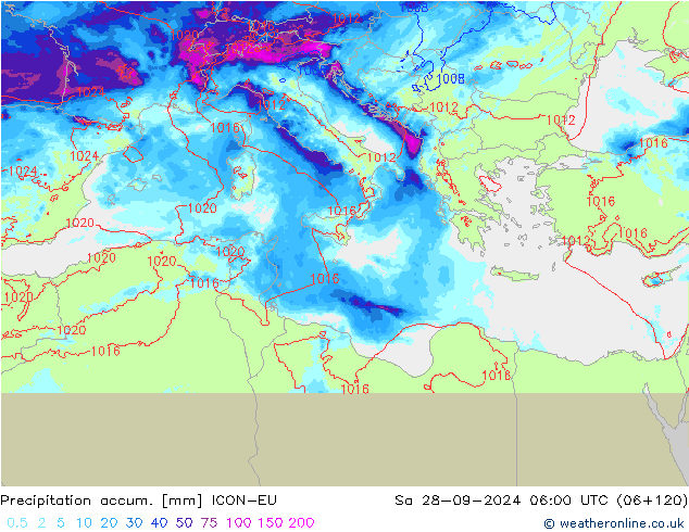 Totale neerslag ICON-EU za 28.09.2024 06 UTC