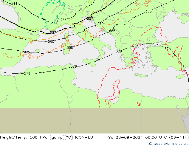 Géop./Temp. 500 hPa ICON-EU sam 28.09.2024 00 UTC