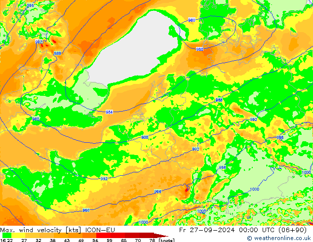 Max. wind velocity ICON-EU Fr 27.09.2024 00 UTC