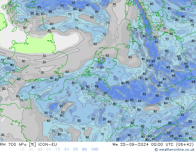 RH 700 гПа ICON-EU ср 25.09.2024 00 UTC