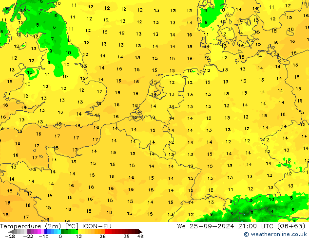 Temperature (2m) ICON-EU We 25.09.2024 21 UTC