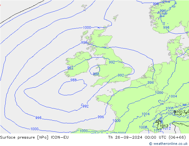 Surface pressure ICON-EU Th 26.09.2024 00 UTC