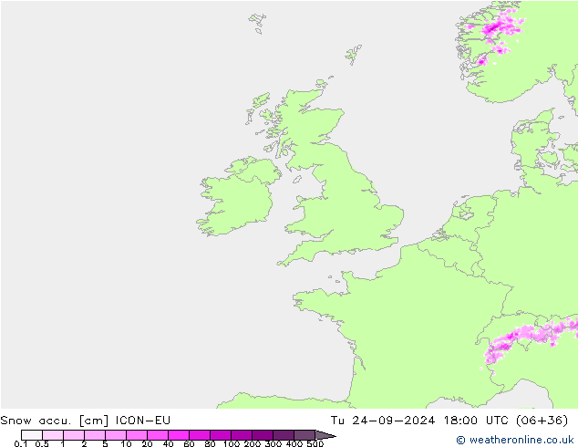 Snow accu. ICON-EU mar 24.09.2024 18 UTC