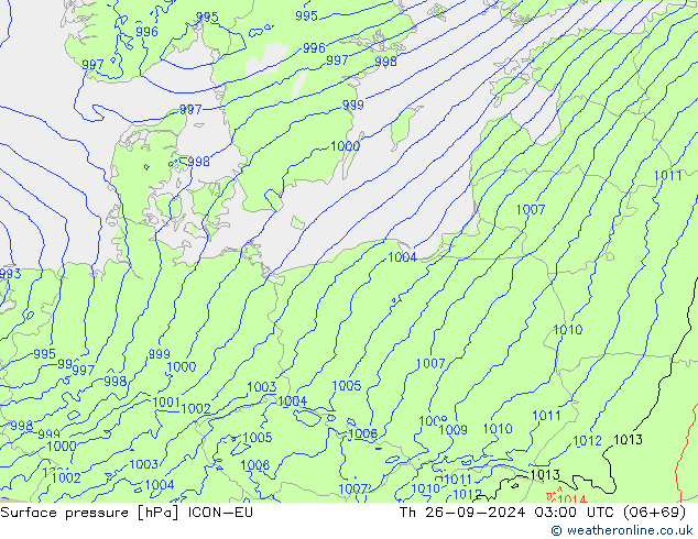 Surface pressure ICON-EU Th 26.09.2024 03 UTC