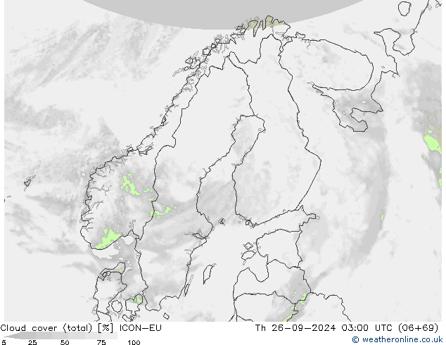 Cloud cover (total) ICON-EU Th 26.09.2024 03 UTC