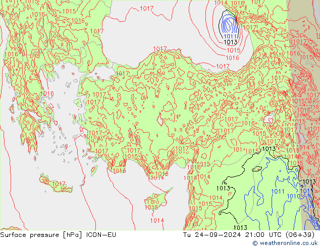 Luchtdruk (Grond) ICON-EU di 24.09.2024 21 UTC