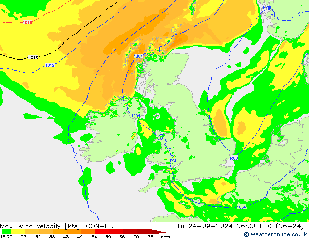 Max. wind velocity ICON-EU mar 24.09.2024 06 UTC