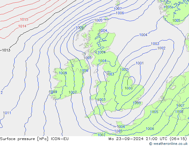 приземное давление ICON-EU пн 23.09.2024 21 UTC