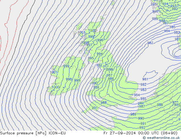 Atmosférický tlak ICON-EU Pá 27.09.2024 00 UTC