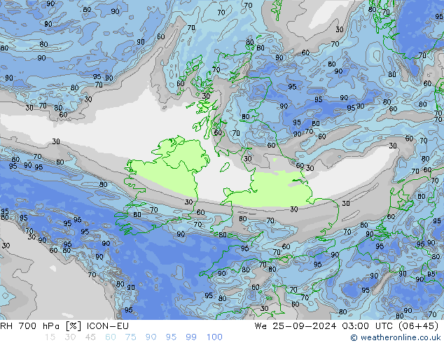 RH 700 hPa ICON-EU We 25.09.2024 03 UTC