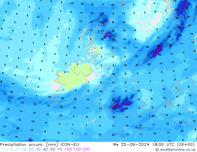 Précipitation accum. ICON-EU mer 25.09.2024 18 UTC