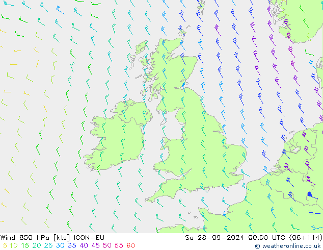 Wind 850 hPa ICON-EU Sa 28.09.2024 00 UTC