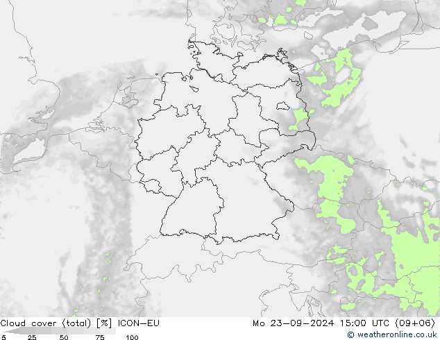 Nubi (totali) ICON-EU lun 23.09.2024 15 UTC