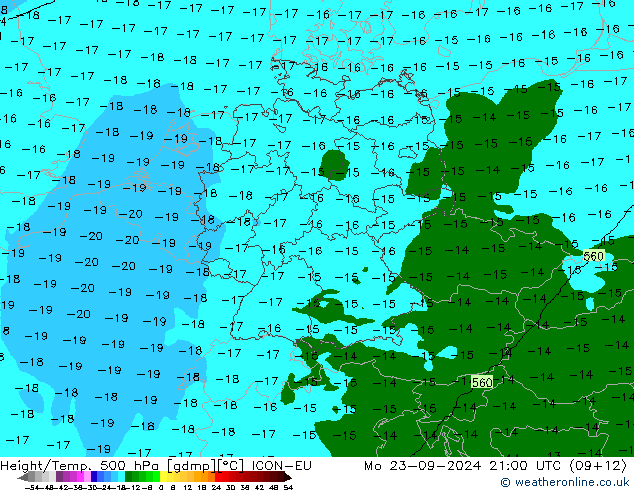 Géop./Temp. 500 hPa ICON-EU lun 23.09.2024 21 UTC