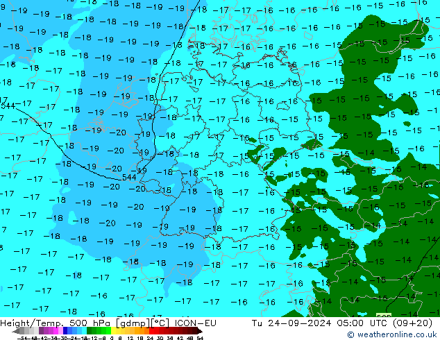 Height/Temp. 500 hPa ICON-EU Tu 24.09.2024 05 UTC