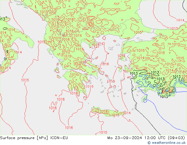 Atmosférický tlak ICON-EU Po 23.09.2024 12 UTC