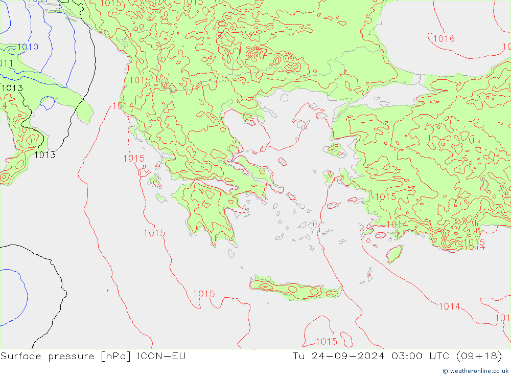 Surface pressure ICON-EU Tu 24.09.2024 03 UTC