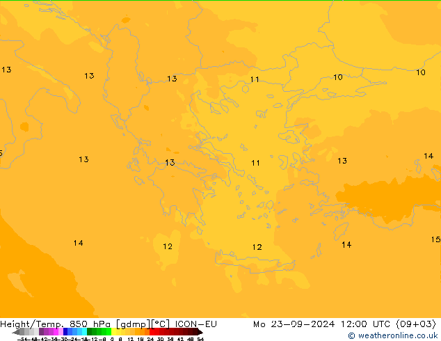 Hoogte/Temp. 850 hPa ICON-EU ma 23.09.2024 12 UTC