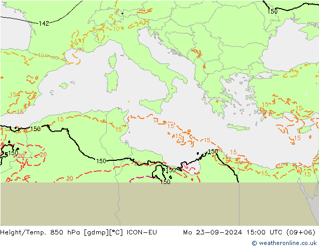 Height/Temp. 850 hPa ICON-EU Mo 23.09.2024 15 UTC