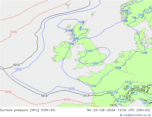 Surface pressure ICON-EU Mo 23.09.2024 12 UTC