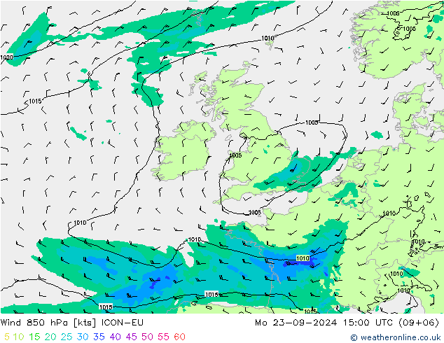 Rüzgar 850 hPa ICON-EU Pzt 23.09.2024 15 UTC