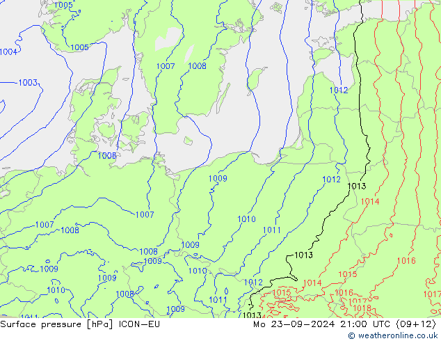 pression de l'air ICON-EU lun 23.09.2024 21 UTC