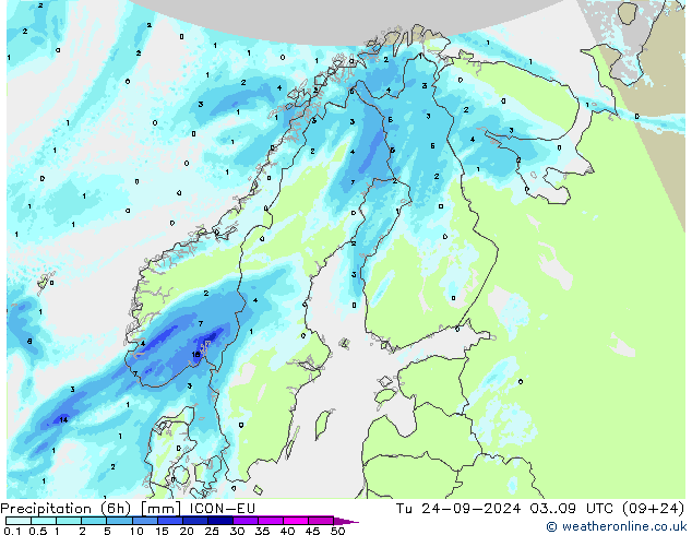 Précipitation (6h) ICON-EU mar 24.09.2024 09 UTC