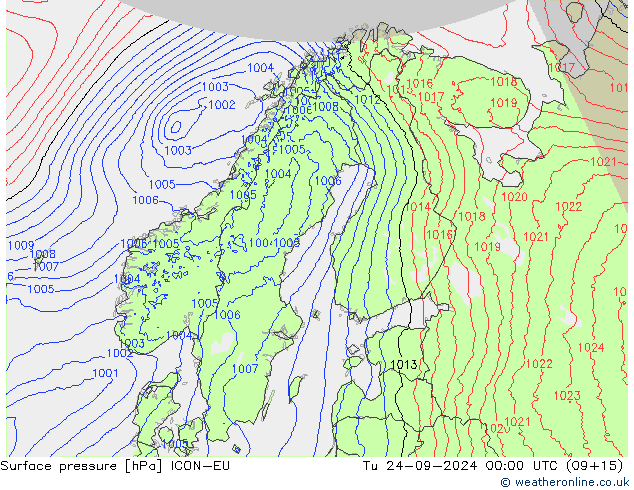 Luchtdruk (Grond) ICON-EU di 24.09.2024 00 UTC