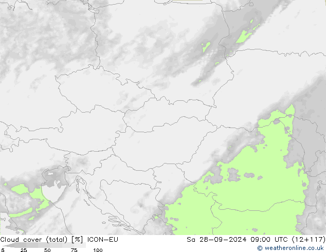 облака (сумма) ICON-EU сб 28.09.2024 09 UTC