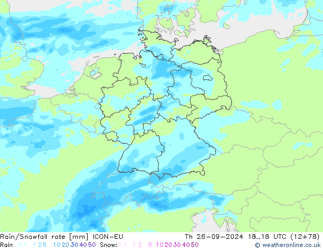 Rain/Snowfall rate ICON-EU gio 26.09.2024 18 UTC